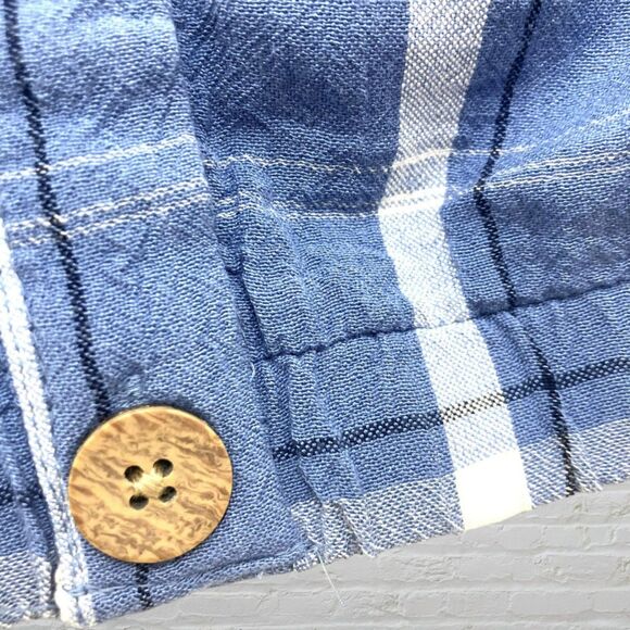 Clockhouse Off Shoulder Top S Blue Plaid Puff Sleeve Button Front Boho - Picture 7 of 11